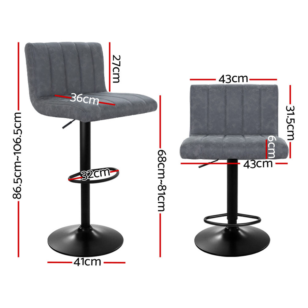 2x Swivel Gas Lift Bar Stools Vintage PU Leather Back Support - Grey