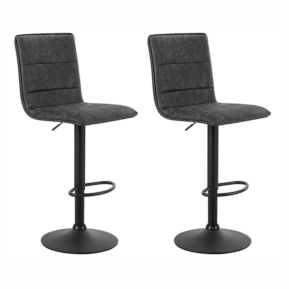 2x Swivel Gas Lift Bar Stools Vintage Leather Back Support - Grey