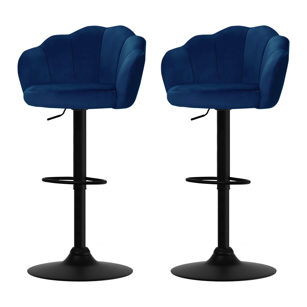 2x Swivel Gas Lift Bar Stools Wide Seat Velvet back Support - Royal Blue