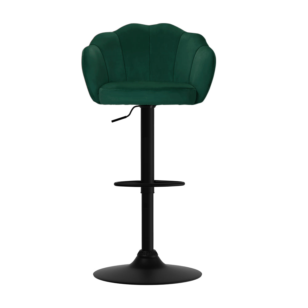 2x Swivel Gas Lift Bar Stools Velvet Wide Seat Back Support - Emerald Green