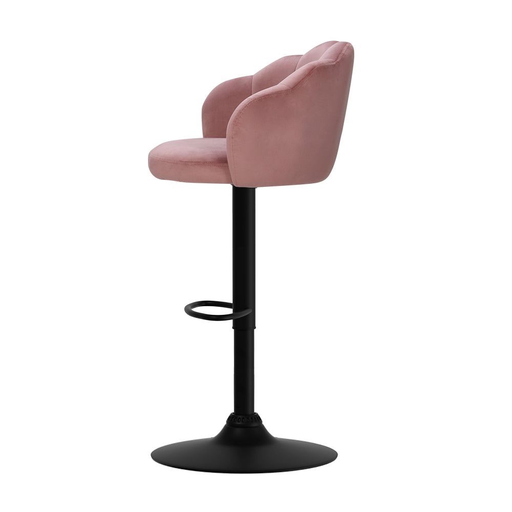 2x Swivel gas Lift Bar Stools Wide Seat Velvet Back Support - Dusty Pink