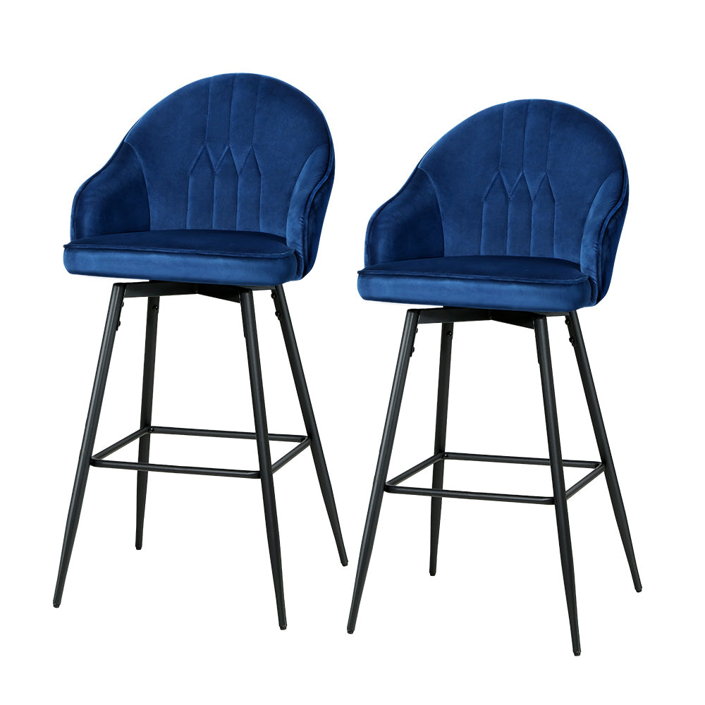 2x Swivel Velvet Bar Stools Metal - Royal Blue