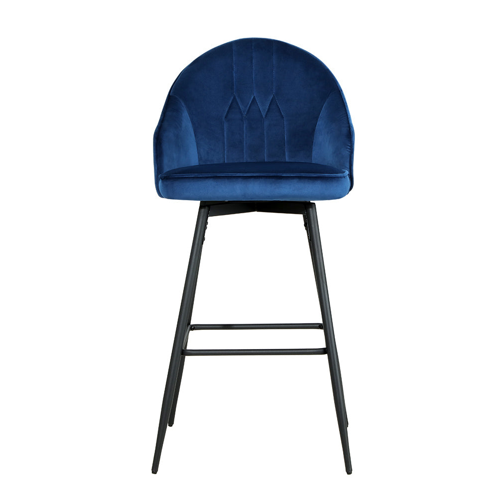 2x Swivel Velvet Bar Stools Metal - Royal Blue