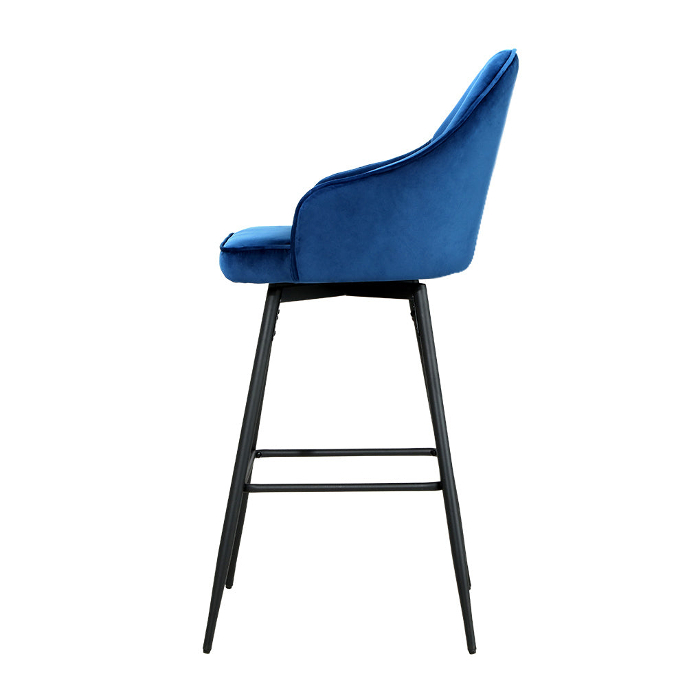 2x Swivel Velvet Bar Stools Metal - Royal Blue