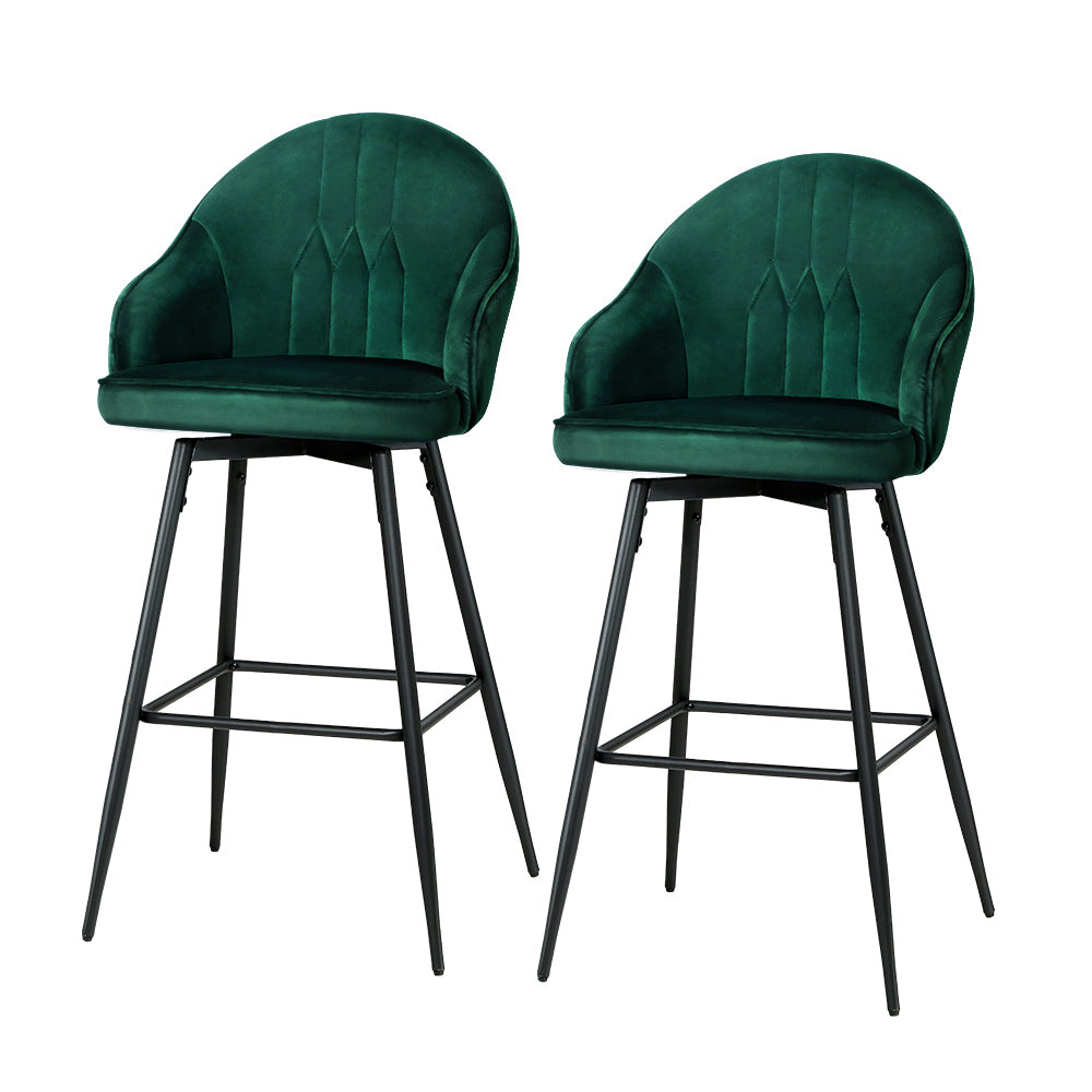 2x Swivel Velvet Bar Stools Metal - Emerald Green