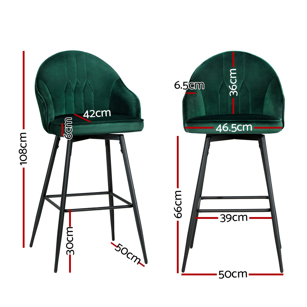 2x Swivel Velvet Bar Stools Metal - Emerald Green