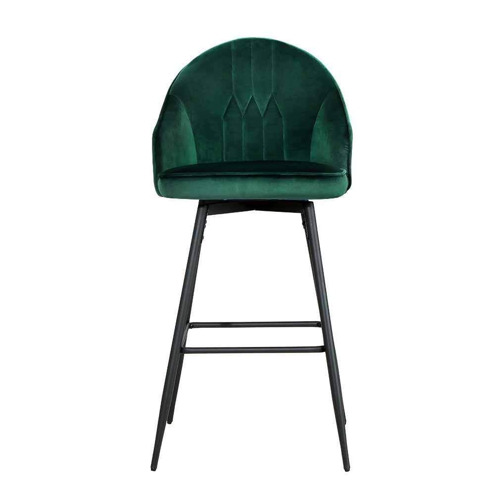 2x Swivel Velvet Bar Stools Metal - Emerald Green