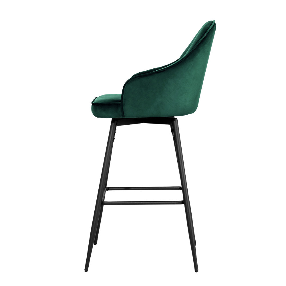 2x Swivel Velvet Bar Stools Metal - Emerald Green