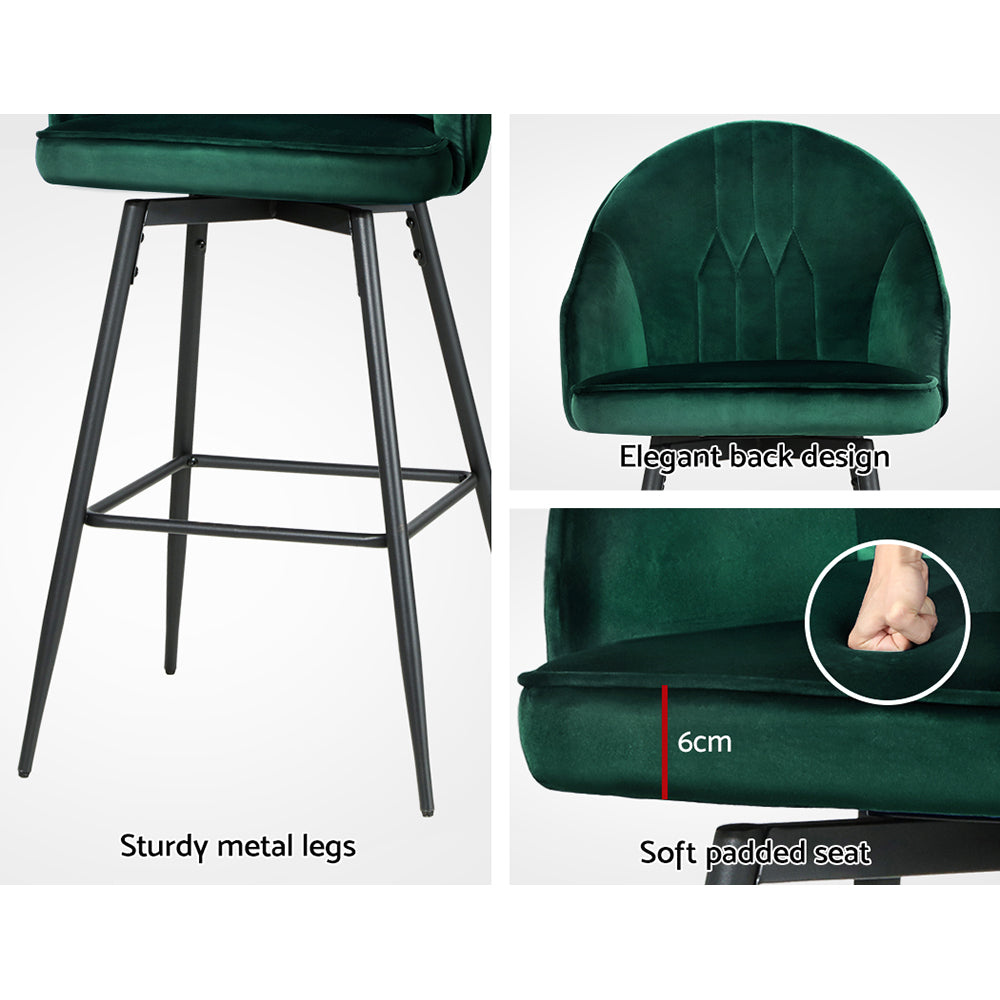 2x Swivel Velvet Bar Stools Metal - Emerald Green