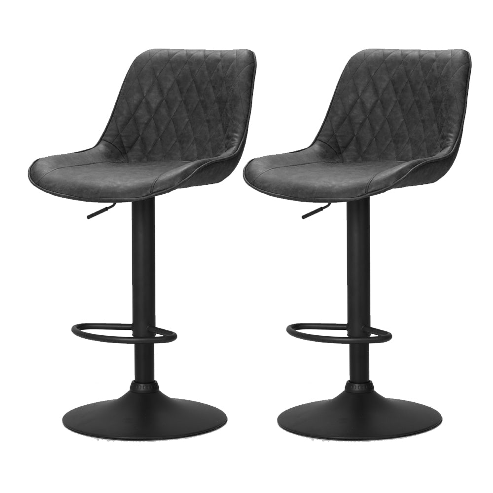 2x Swivel Gas Lift Bar Stools Vintage PU Leather Back Support - Black