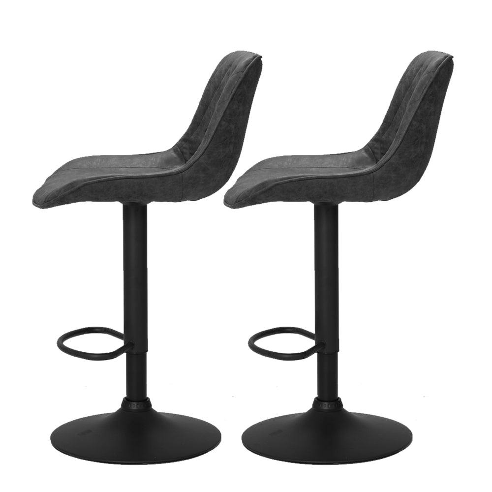 2x Swivel Gas Lift Bar Stools Vintage PU Leather Back Support - Black