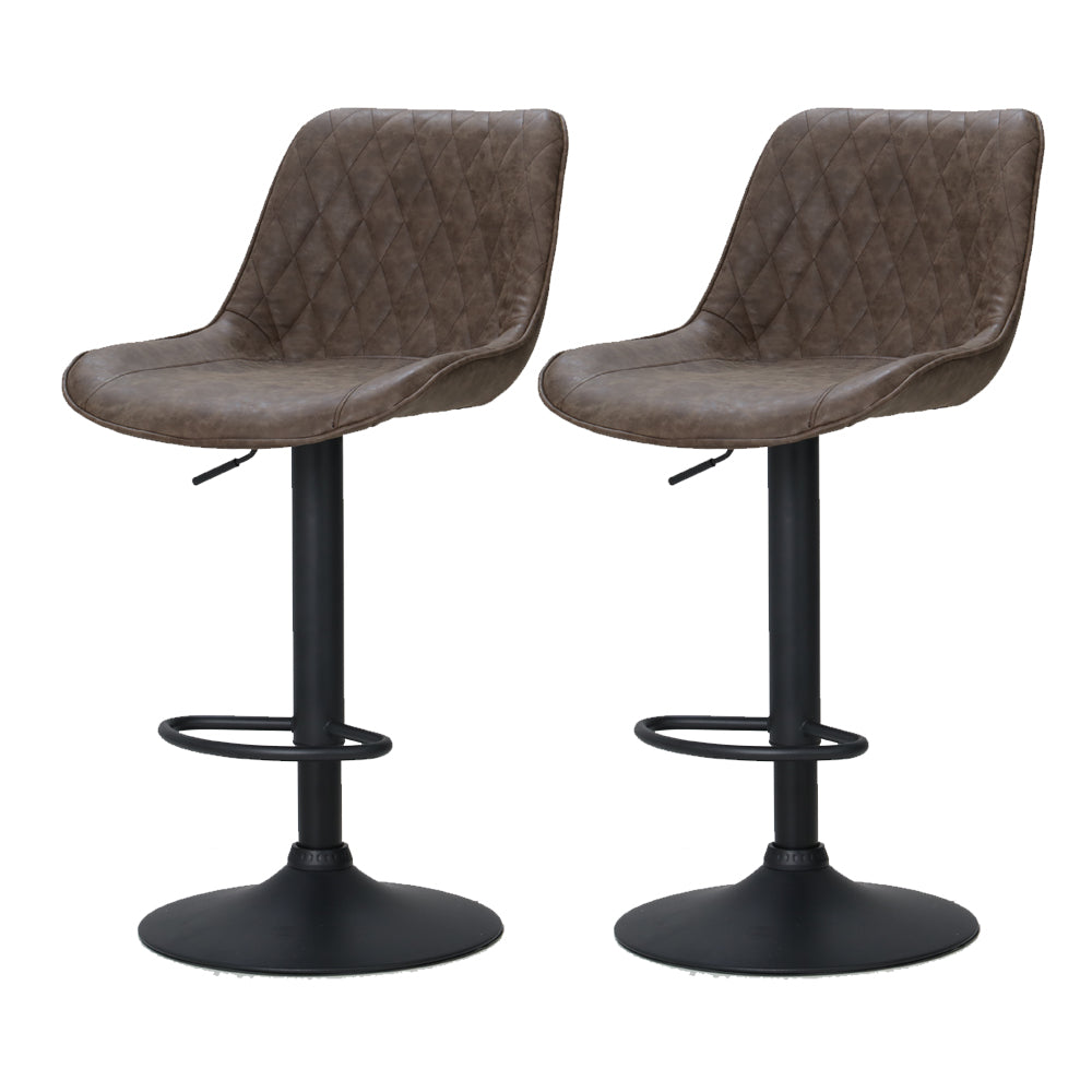 2x Swivel Gas Lift Bar Stools Vintage PU Leather Back Support - Brown