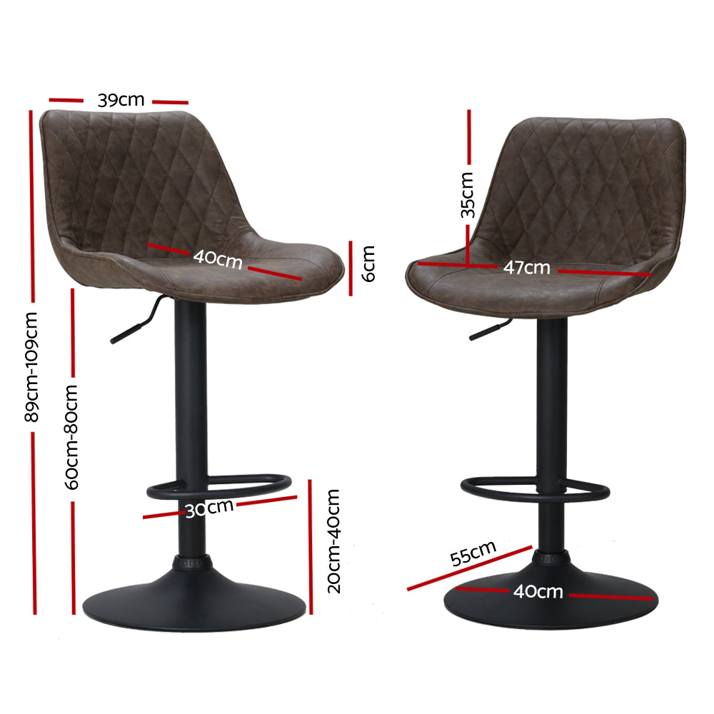 2x Swivel Gas Lift Bar Stools Vintage PU Leather Back Support - Brown