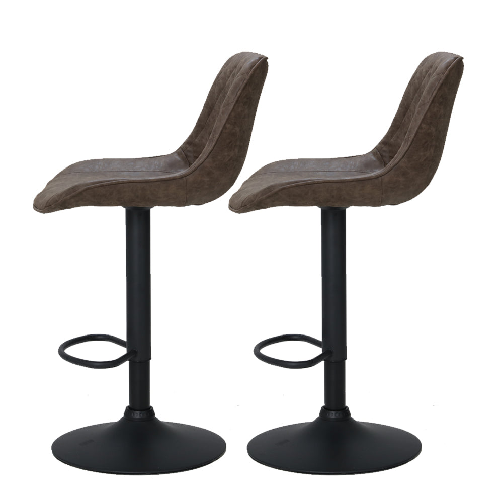 2x Swivel Gas Lift Bar Stools Vintage PU Leather Back Support - Brown