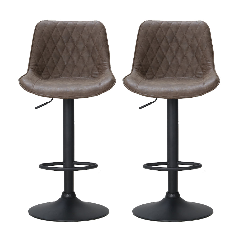 2x Swivel Gas Lift Bar Stools Vintage PU Leather Back Support - Brown