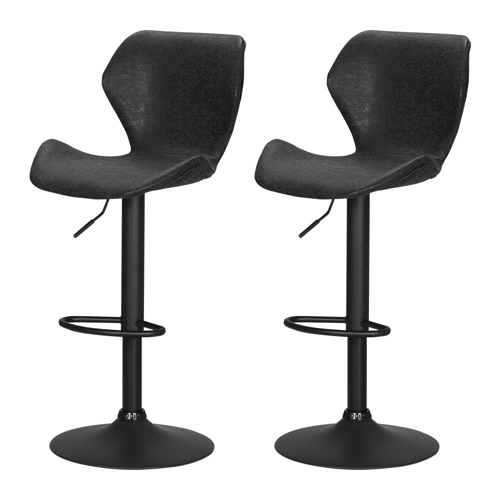 2x Swivel Gas Lift Bar Stools PU Leather High Back - Vintage Black