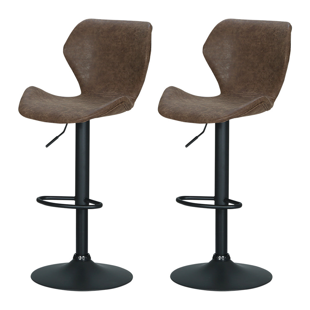 2x Swivel Gas Lift Bar Stools PU Leather High Back - Vintage Brown