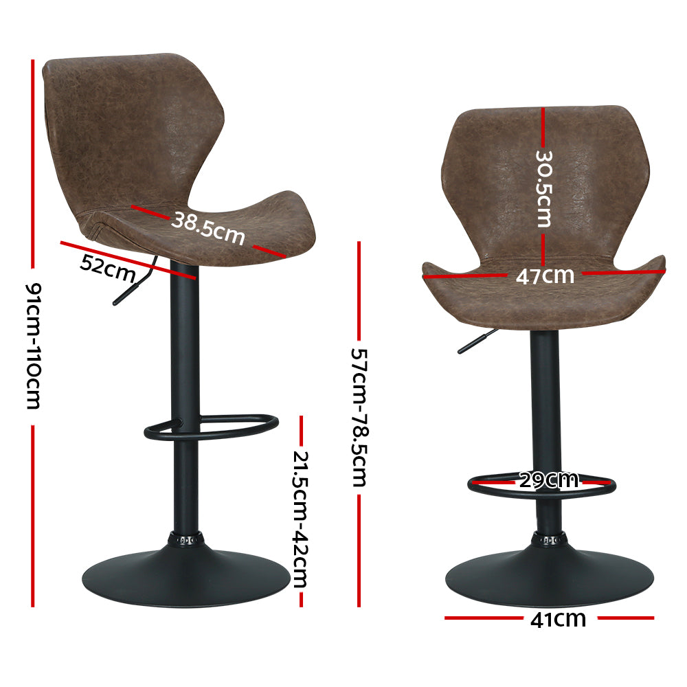 2x Swivel Gas Lift Bar Stools PU Leather High Back - Vintage Brown