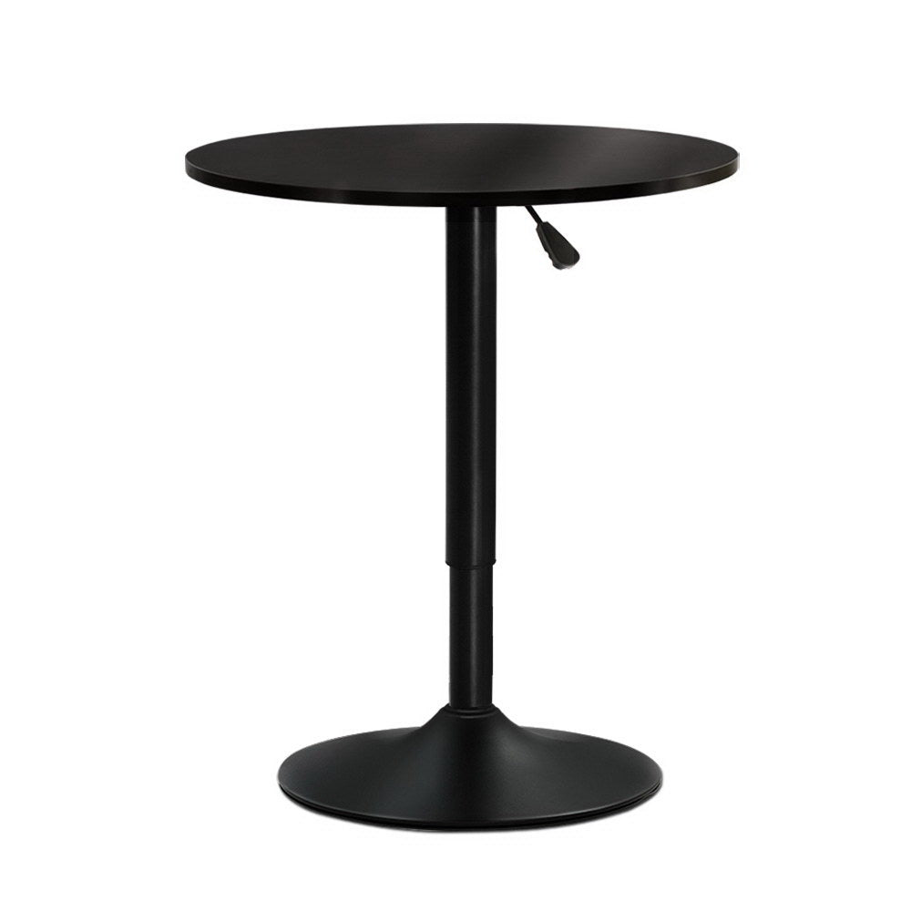 Adjustable Swivel Indoor Outdoor Bar Table Wooden Top Steel Round - Black