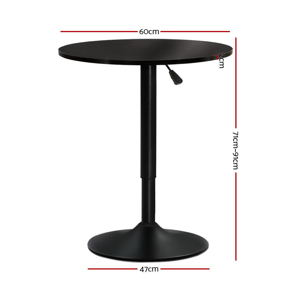 Adjustable Swivel Indoor Outdoor Bar Table Wooden Top Steel Round - Black