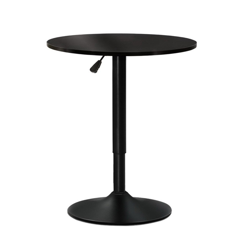 Adjustable Swivel Indoor Outdoor Bar Table Wooden Top Steel Round - Black