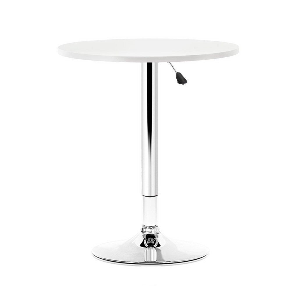 Adjustable Swivel Indoor Outdoor Bar Table Wooden Top Steel Round - White