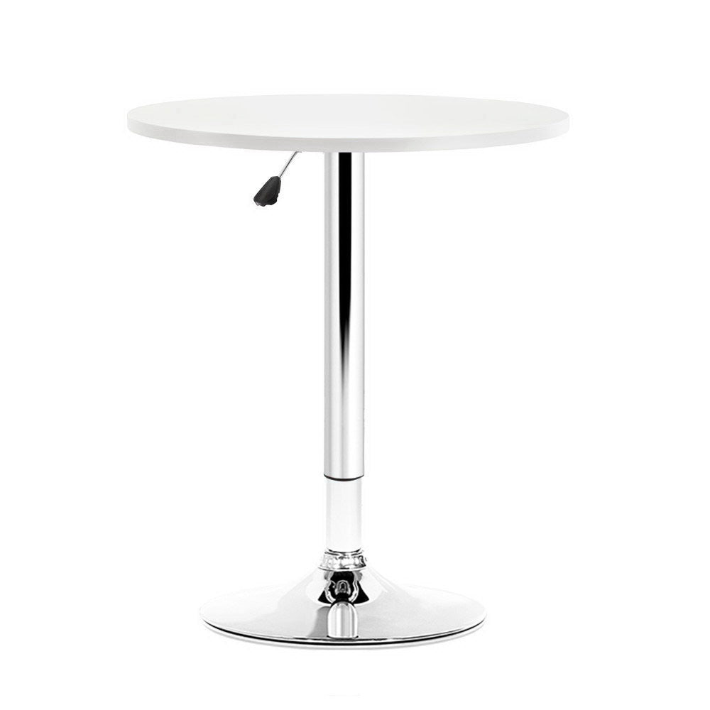 Adjustable Swivel Indoor Outdoor Bar Table Wooden Top Steel Round - White