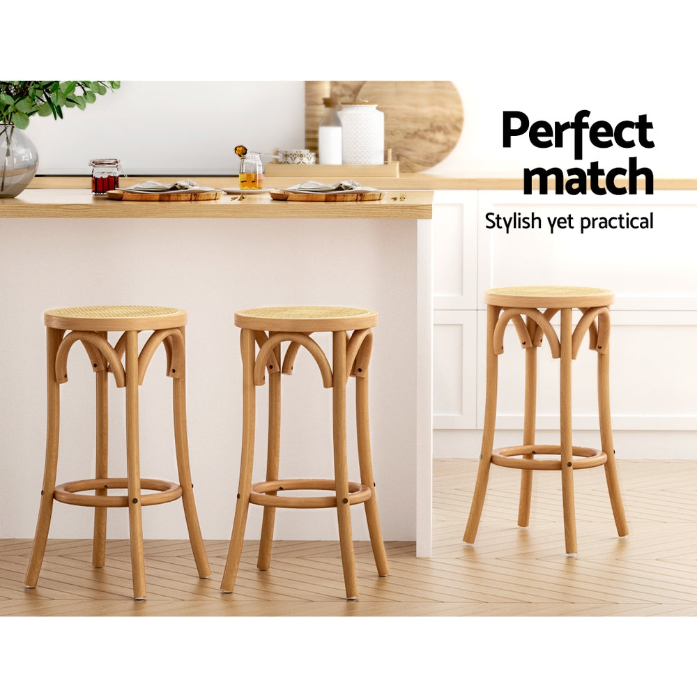 Wooden rattan kitchen bar stools