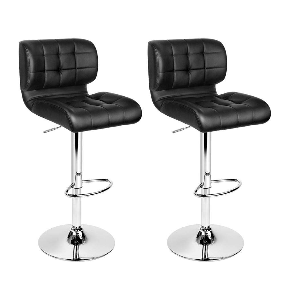 2x Swivel Gas Lift Bar Stools PU Leather Padded Back Support - Black