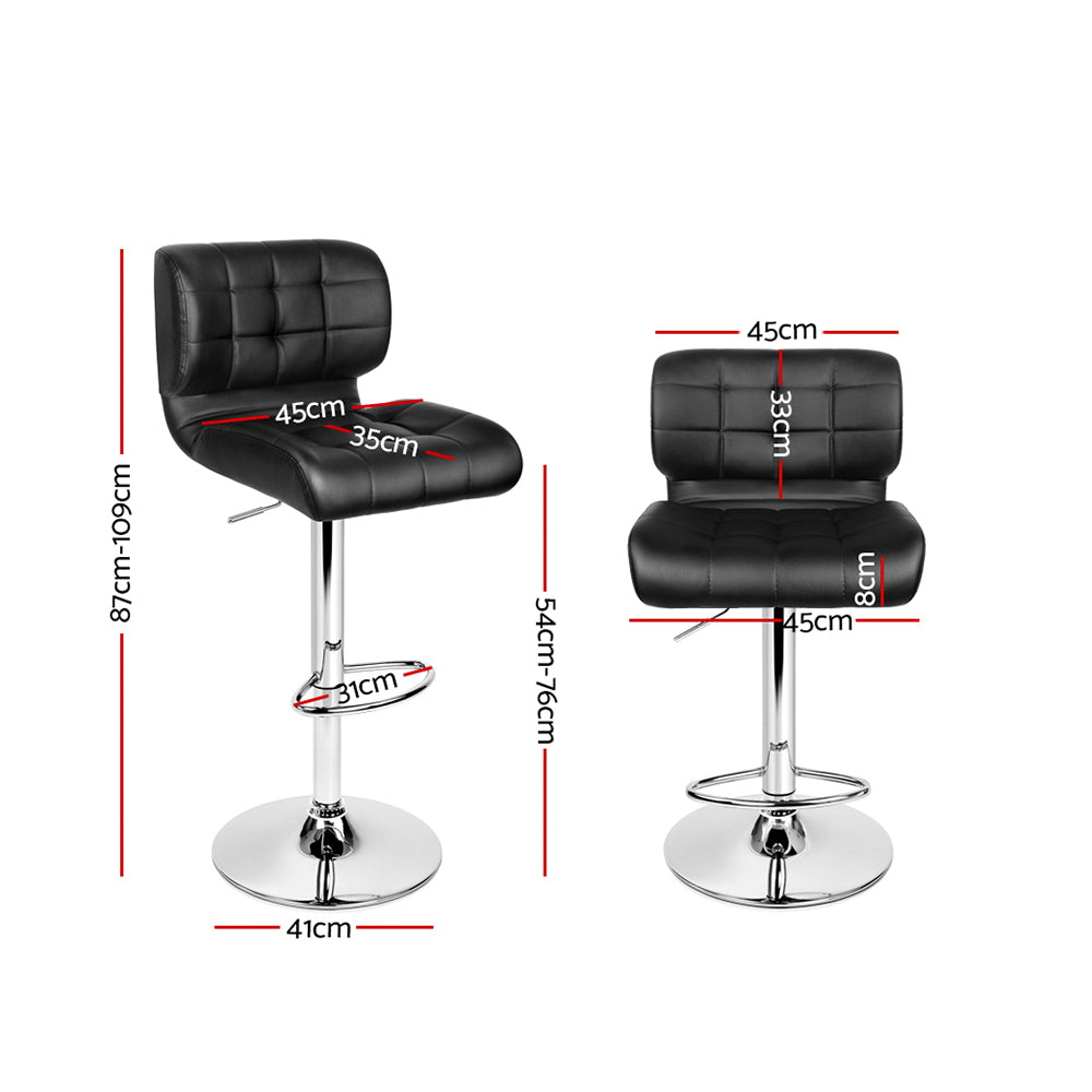 2x Swivel Gas Lift Bar Stools PU Leather Padded Back Support - Black