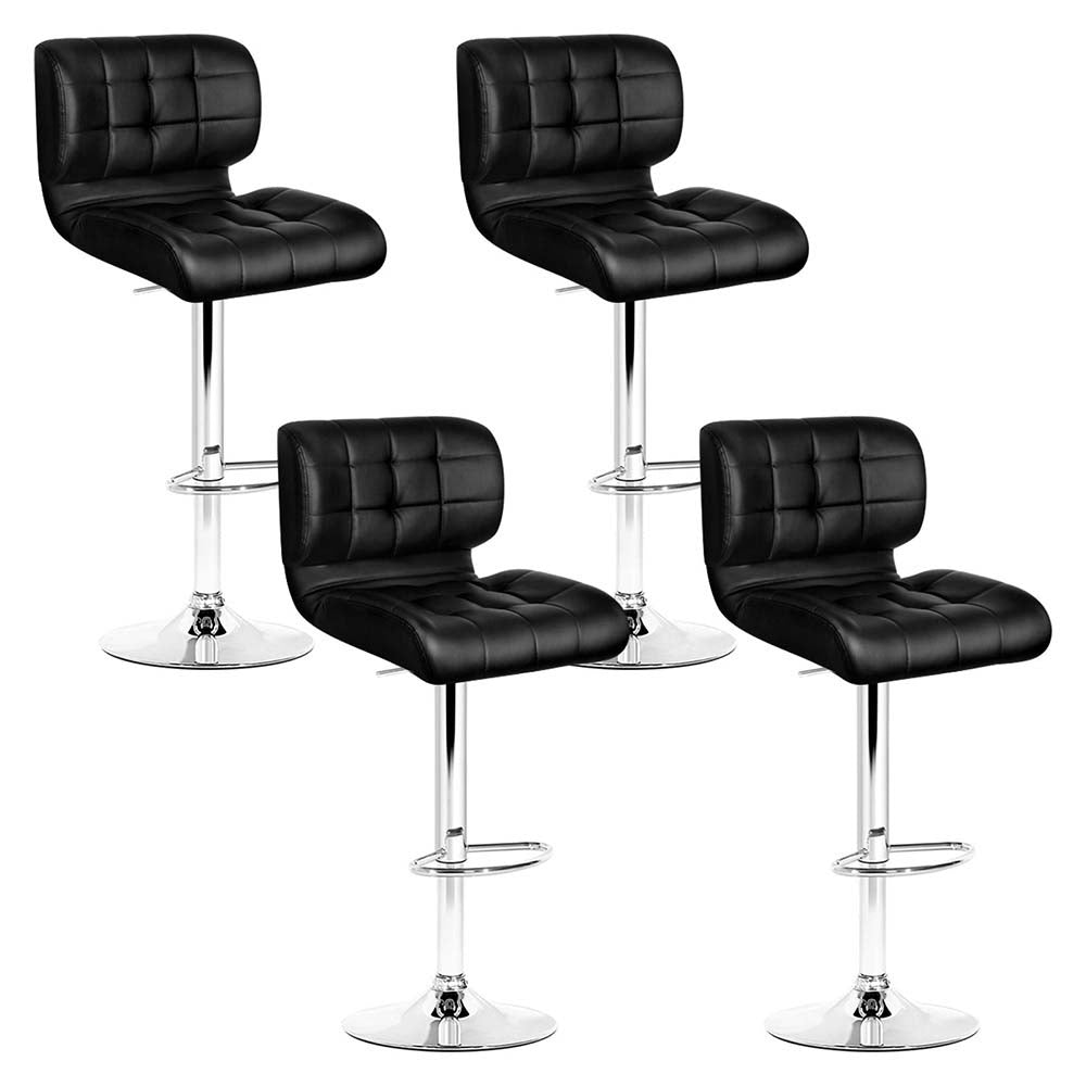 4x Swivel Gas Lift Bar Stools PU Leather Padded Back Support - Black