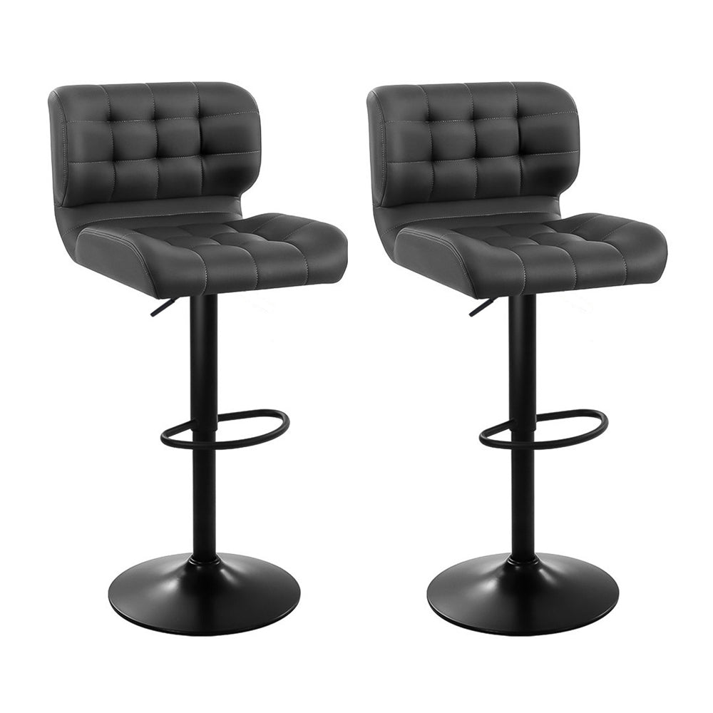 2x Swivel Gas Lift Bar Stools Padded PU Leather with Back Support - Grey