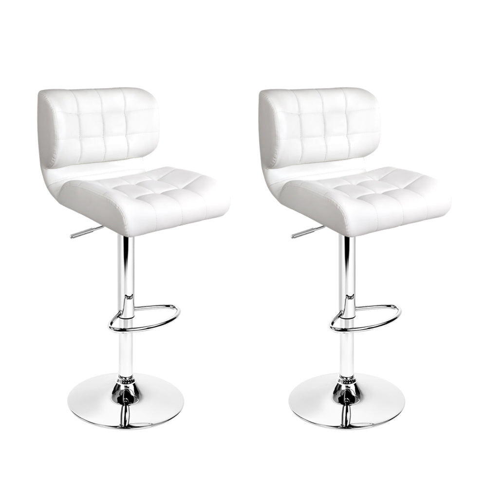 2x Swivel Gas Lift Bar Stools PU Leather Padded - White