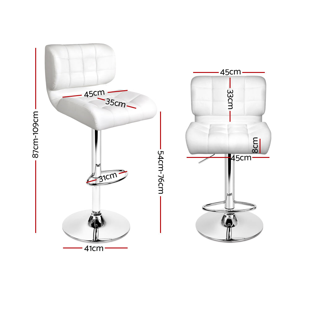 2x Swivel Gas Lift Bar Stools PU Leather Padded - White