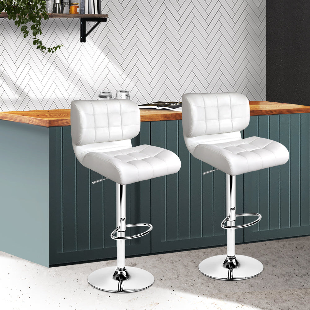 2x Swivel Gas Lift Bar Stools PU Leather Padded - White