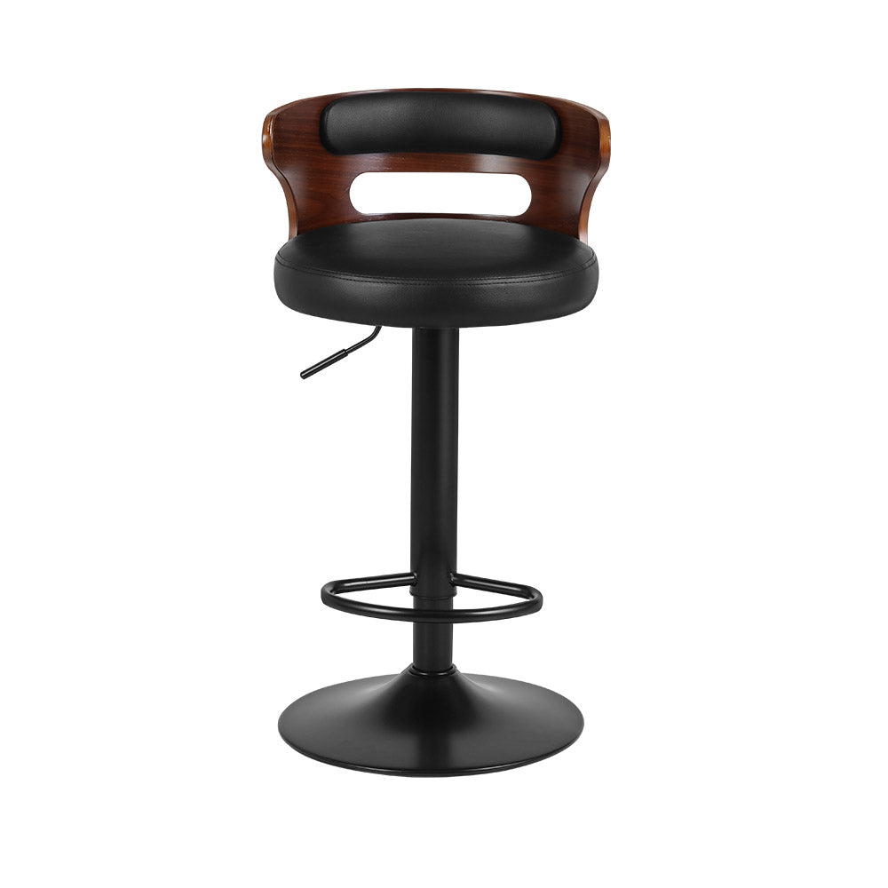 2x Swivel Gas Lift Bar Stools PU Leather Glossy Wood  Back Support - Black