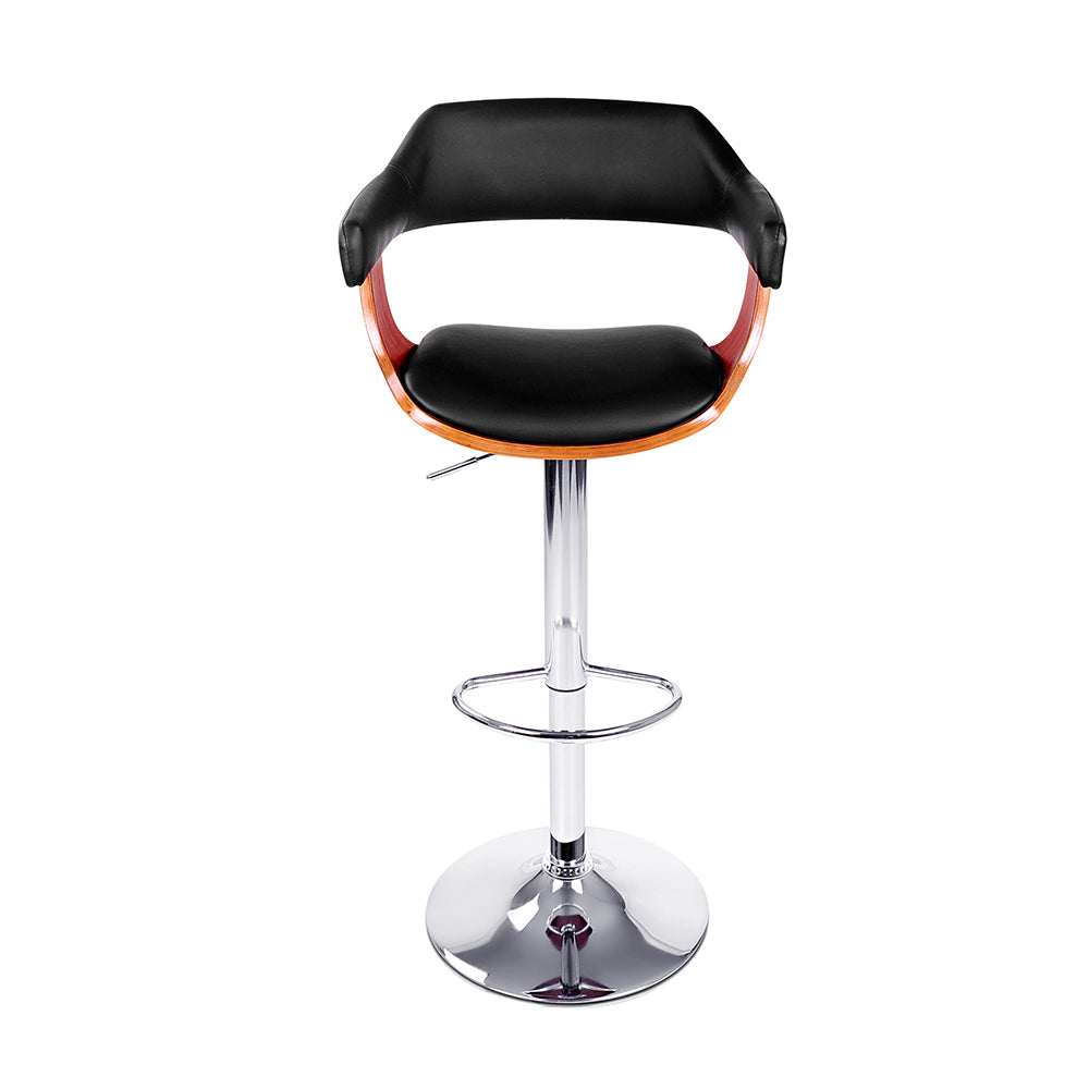 2x Swivel gas Lift Bar Stools PU Leather with Armrest and Back Support - Black