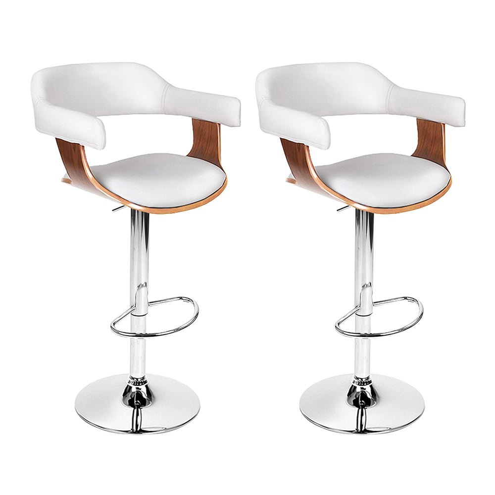 2x Swivel Gas Lift PU Leather Bar Stools with Back Support & Armrest - White