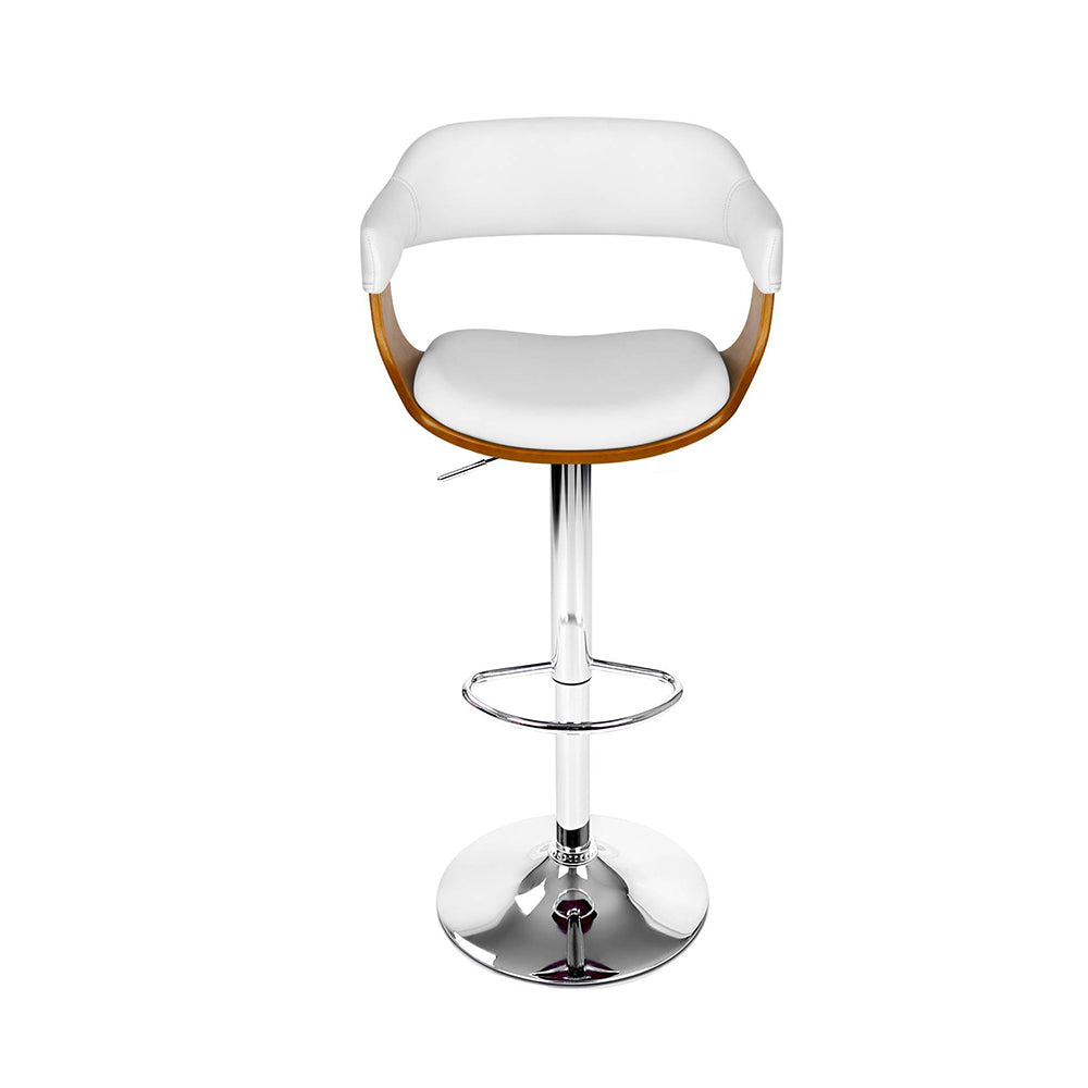 2x Swivel Gas Lift PU Leather Bar Stools with Back Support & Armrest - White