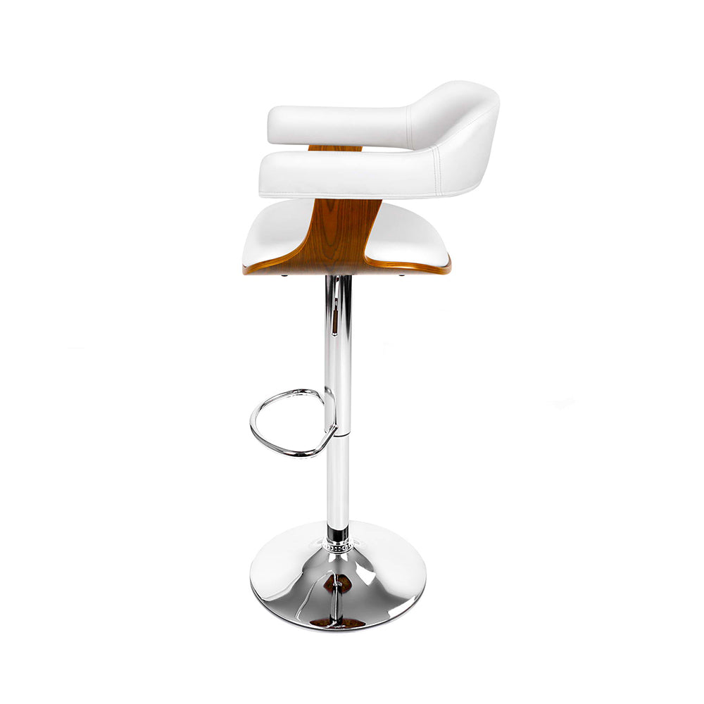 2x Swivel Gas Lift PU Leather Bar Stools with Back Support & Armrest - White