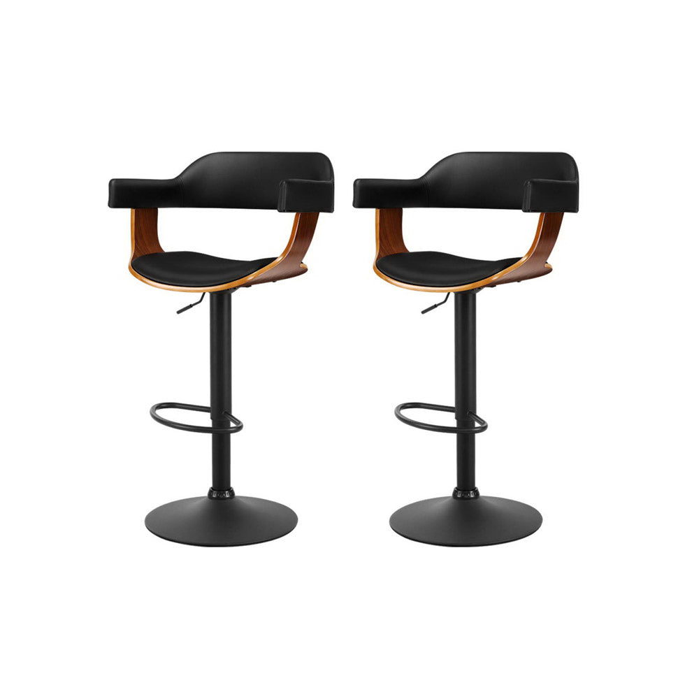 2x Swivel Gas Lift Wide Seat Bar Stools PU Leather Back Support - Black