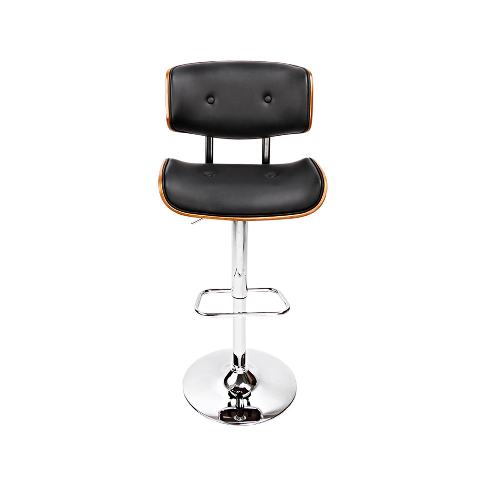 2x Swivel Gas Lift PU Leather Bar Stools with Back Support - Black