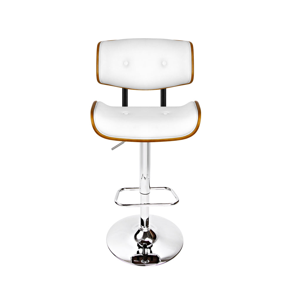 Single Swivel Gas Lift Bar Stool Wooden PU Leather Back Support - White