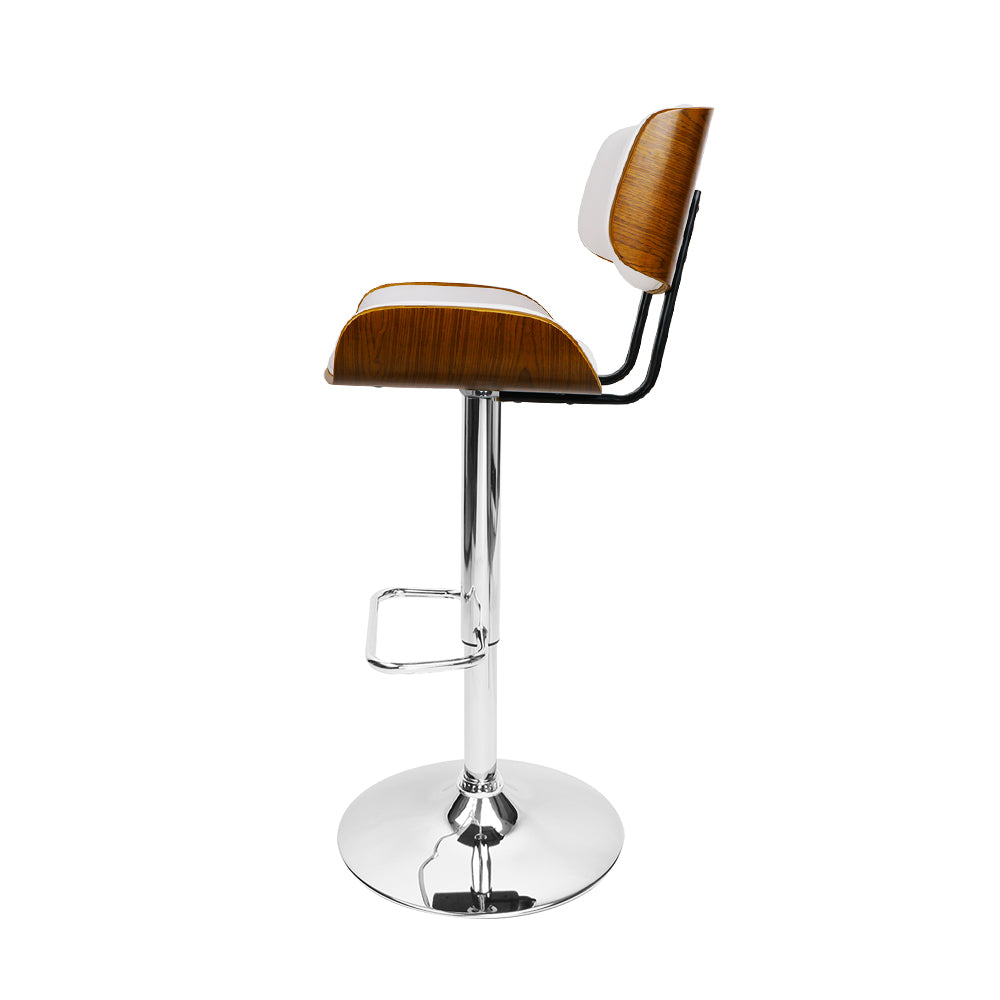 Single Swivel Gas Lift Bar Stool Wooden PU Leather Back Support - White