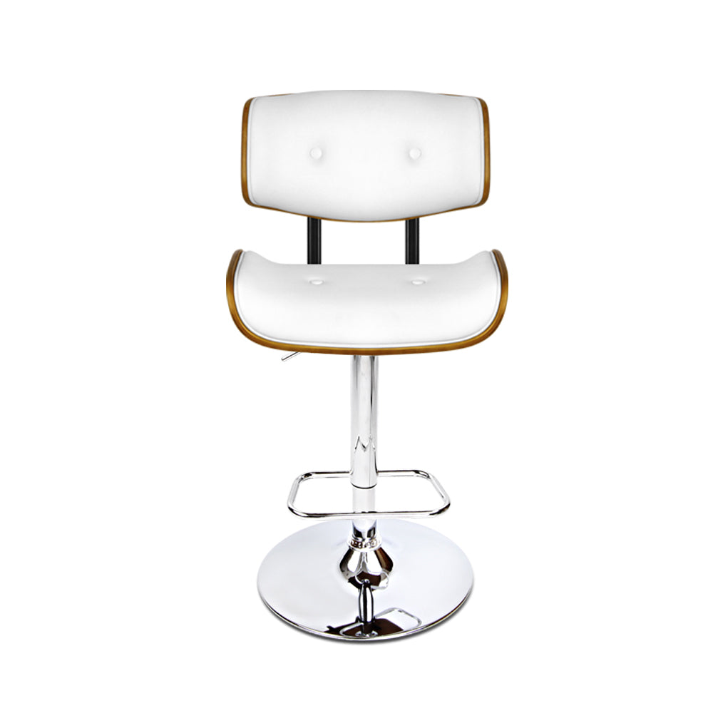 2x Swivel Gas Lift Leather Bar Stools with Back Support - White