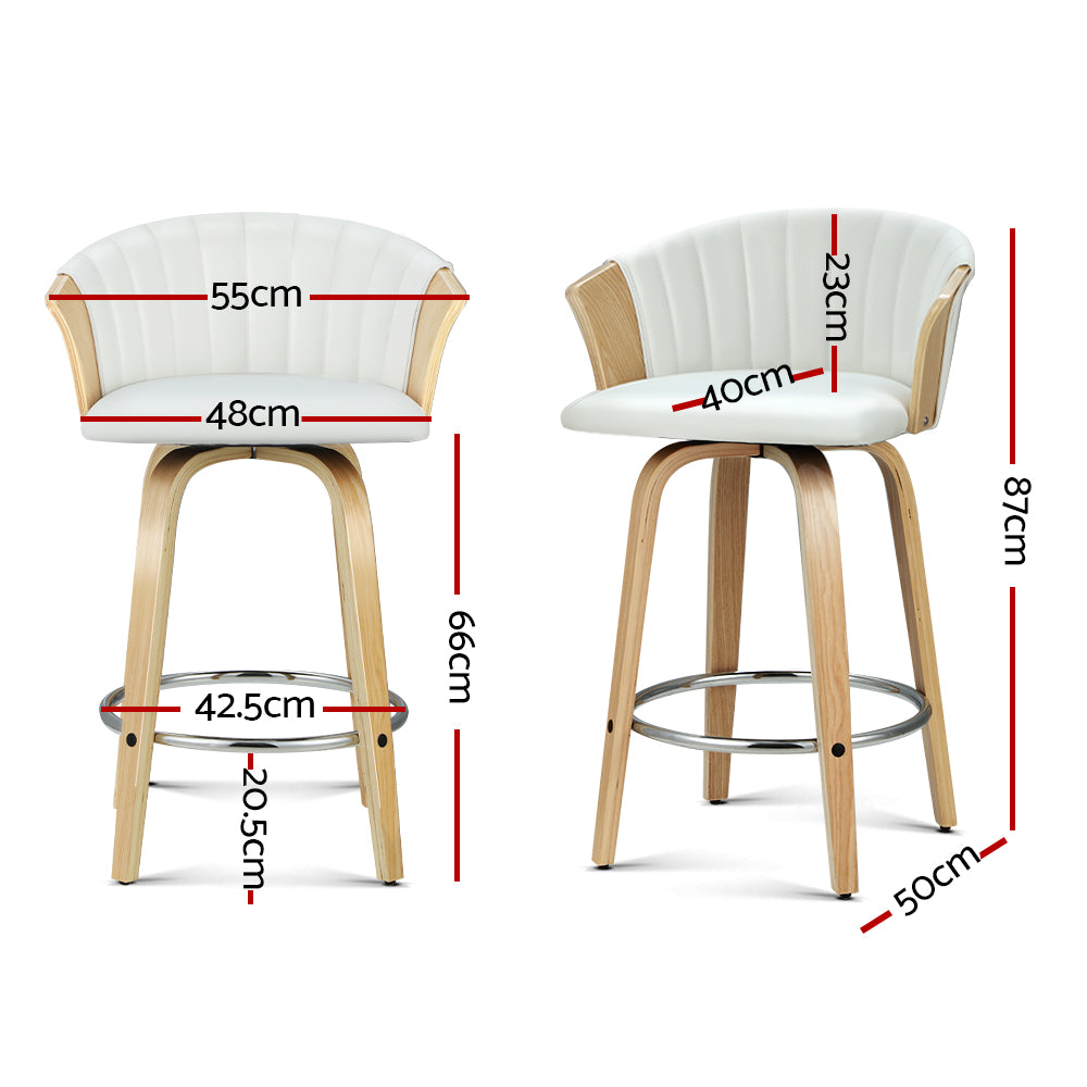 2x Swivel Wide Seat Bar Stools PU Leather Back Support - White