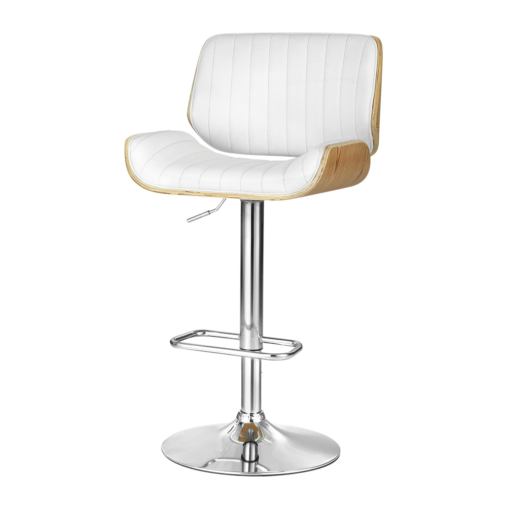 Single Swivel Gas Lift Bar Stool PU Leather & Wooden Stool - White