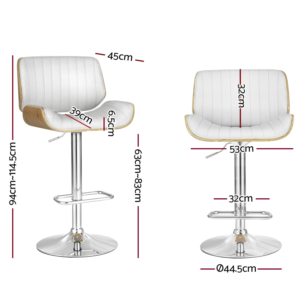 Set of 3 Swivel Gas Lift Bar Stool PU Leather & Wooden Stool - White