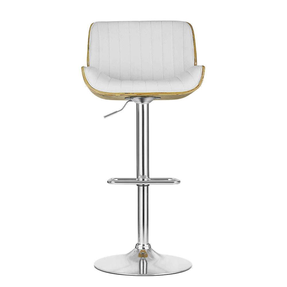 Single Swivel Gas Lift Bar Stool PU Leather & Wooden Stool - White