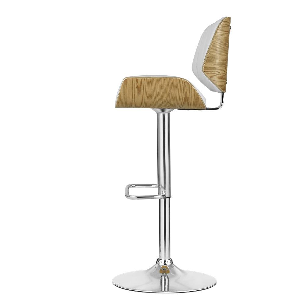 Single Swivel Gas Lift Bar Stool PU Leather & Wooden Stool - White